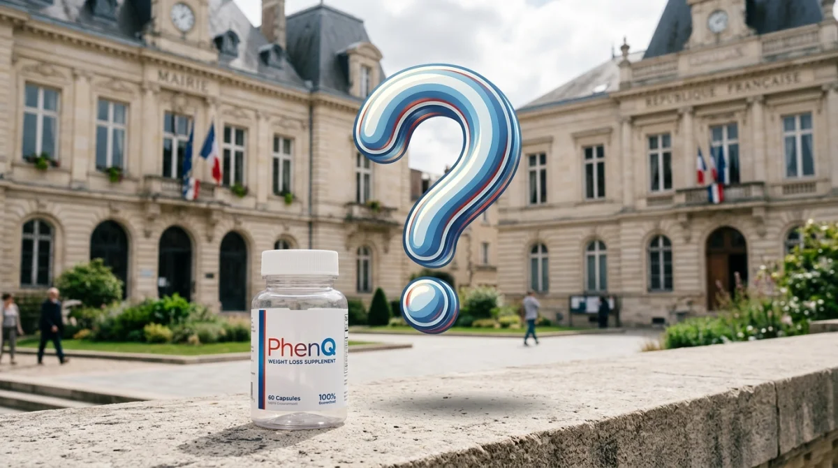 Point d'interrogation sur flacon PhenQ, symbolisant le doute sur son interdiction en France.