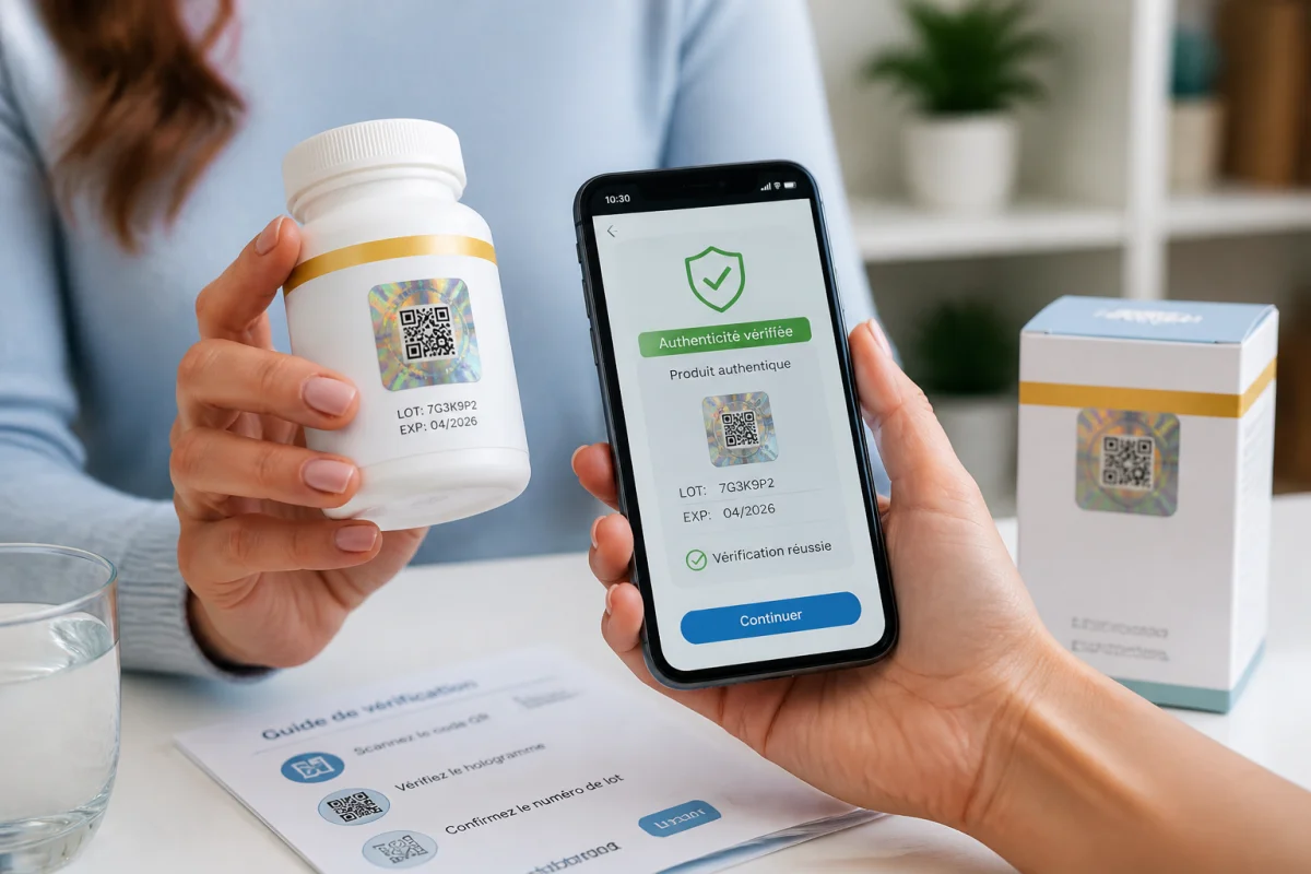 Vérification de l’authenticité d’un produit Biaxol avec smartphone, code QR et sceau anti-contrefaçon 天天中彩票是不是
